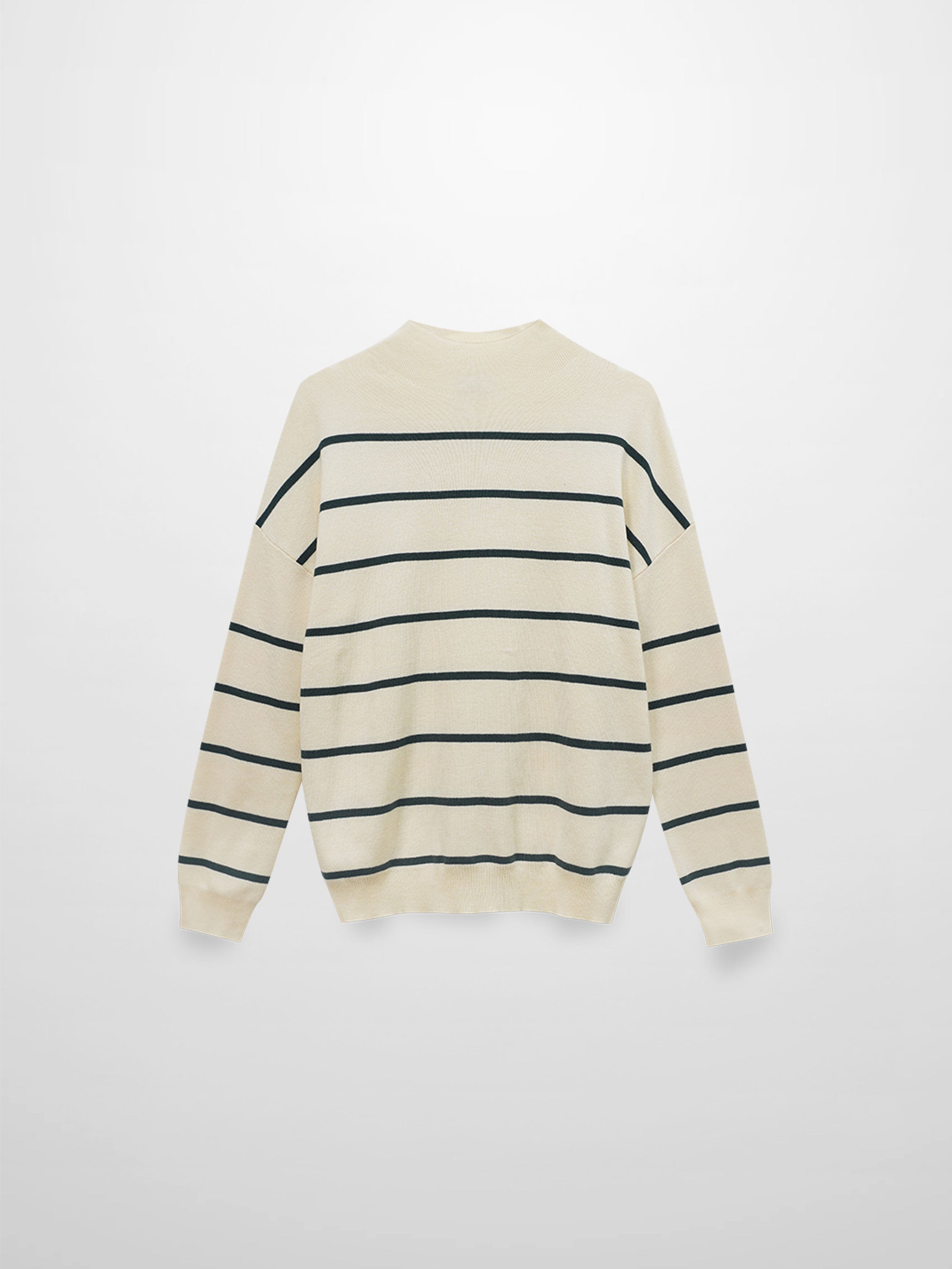 Mock Neck Thin Knit Sweater-Cream/Green-0