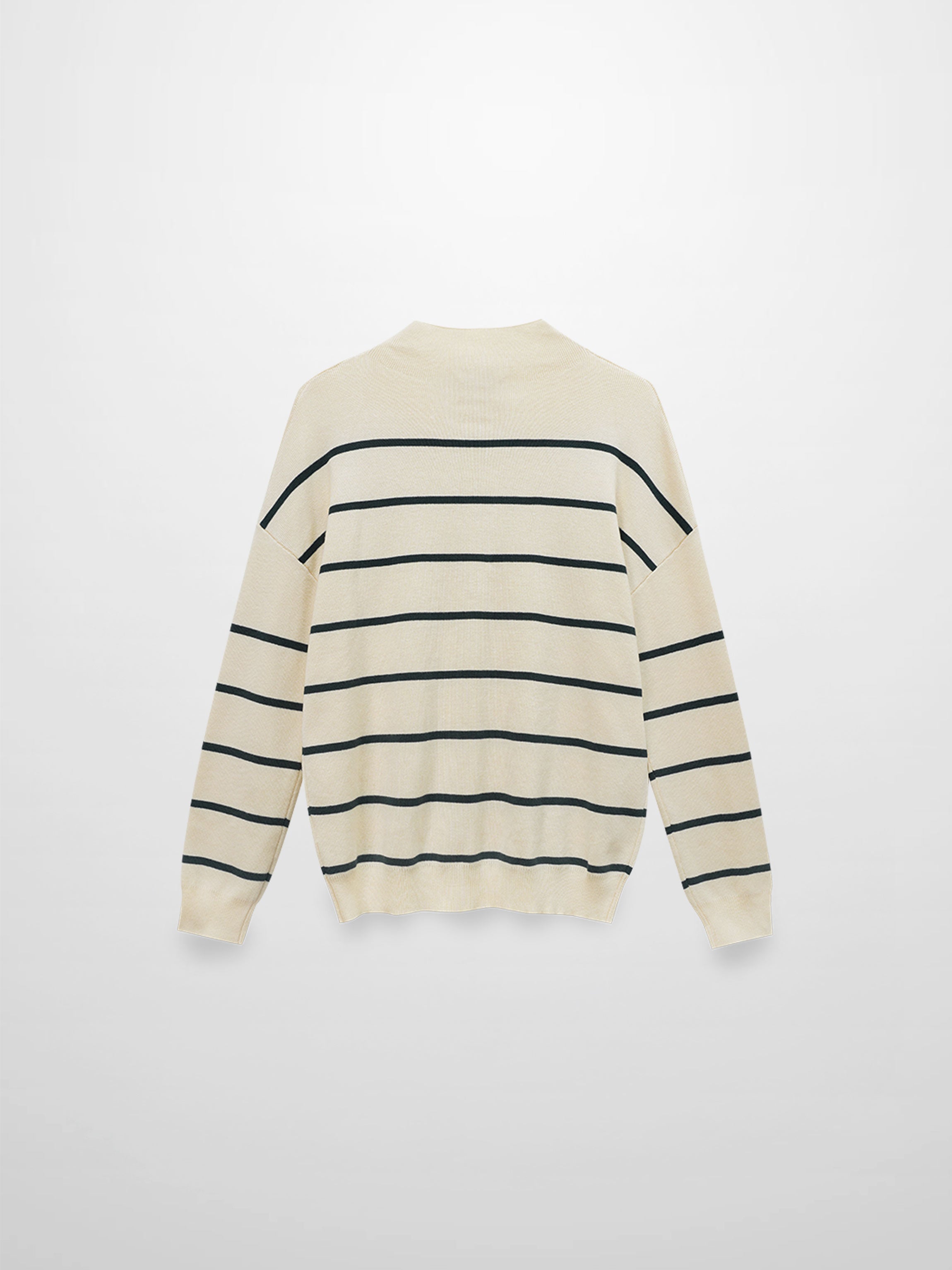 Mock Neck Thin Knit Sweater-Cream/Green-1