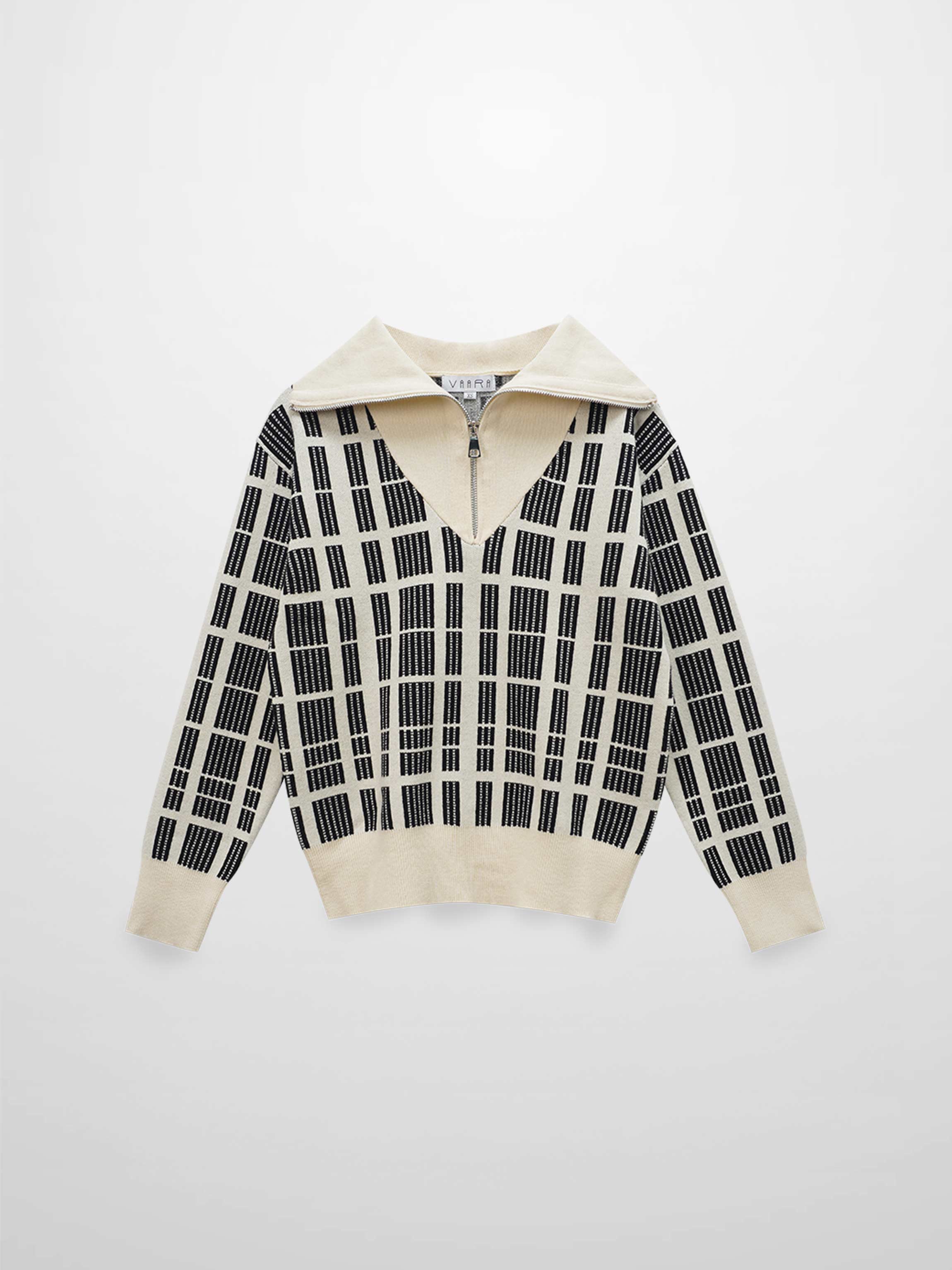 Half Zip Shawl Collar Sweater-Cream/Black-1