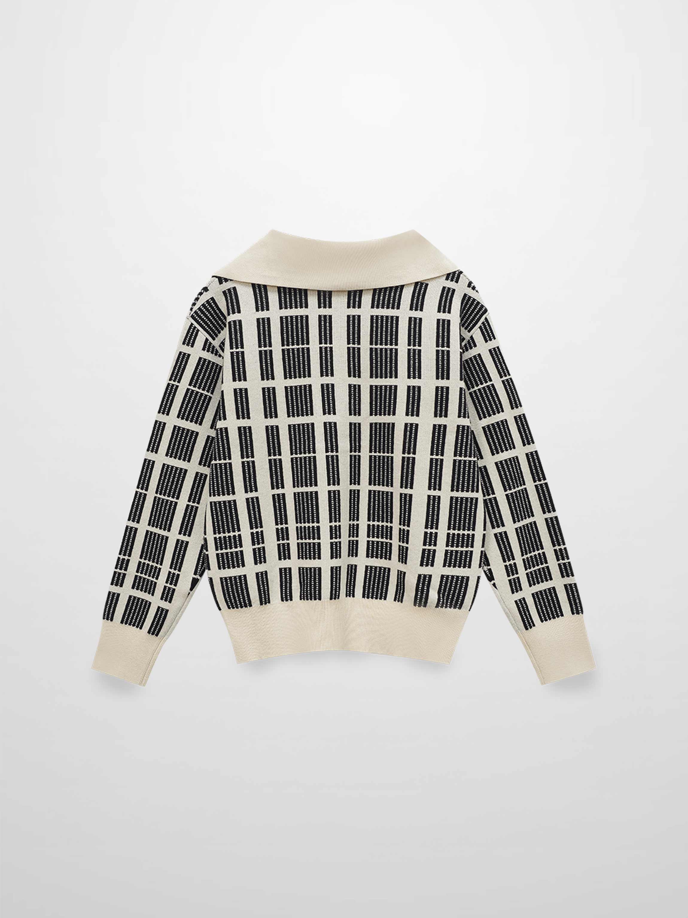 Half Zip Shawl Collar Sweater-Cream/Black-2