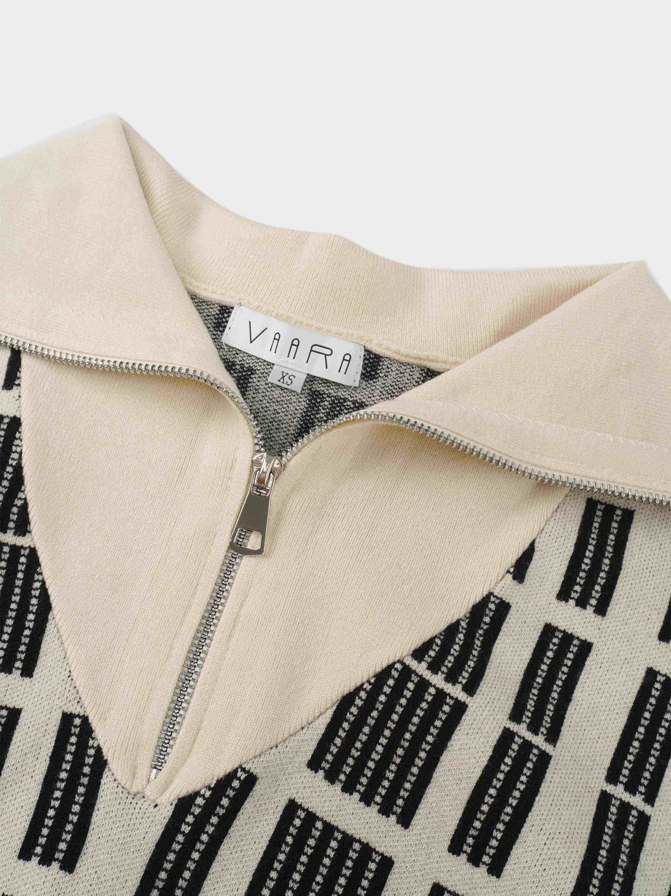 Half Zip Shawl Collar Sweater-Cream/Black-3