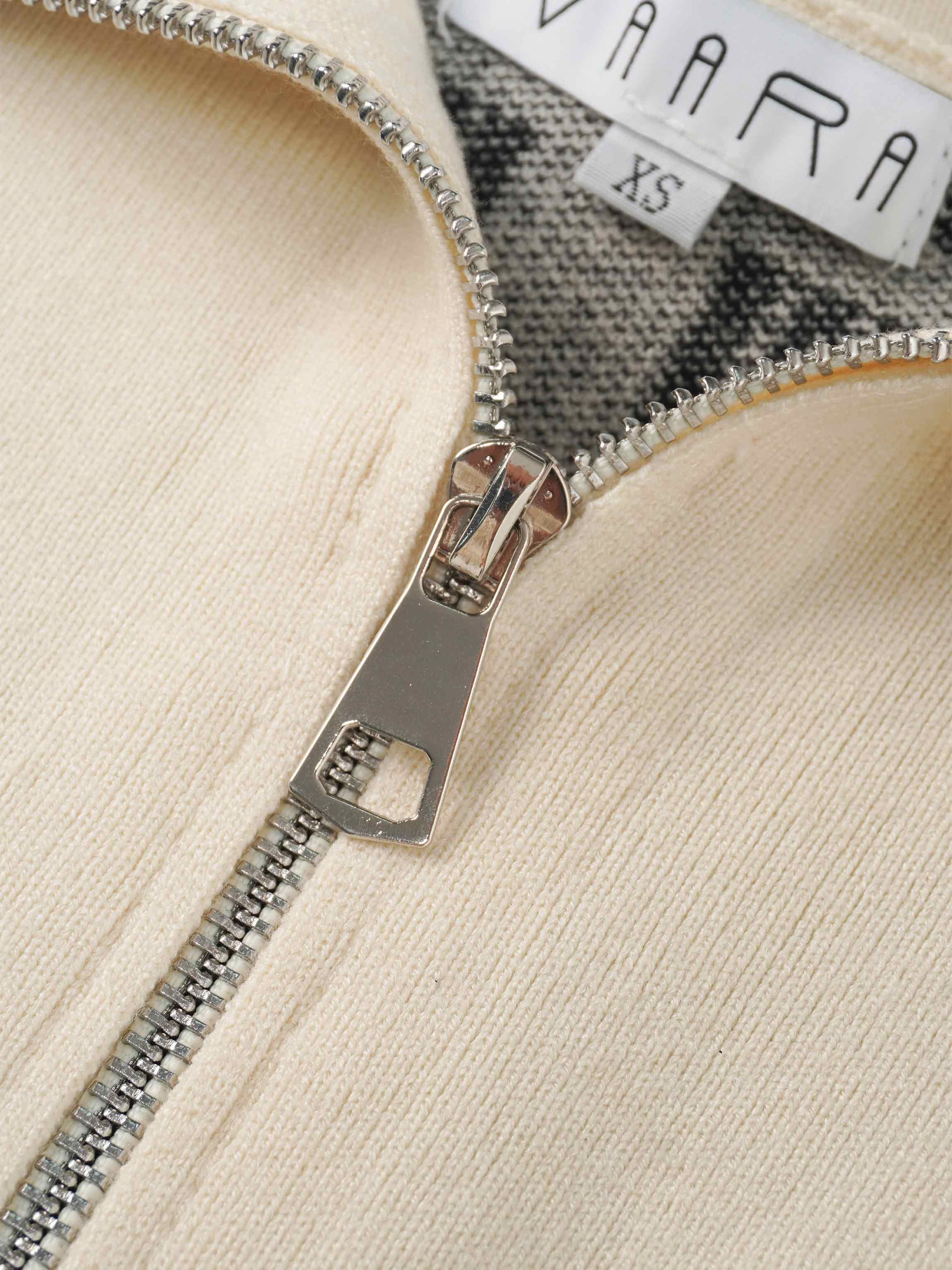 Half Zip Shawl Collar Sweater-Cream/Black-4