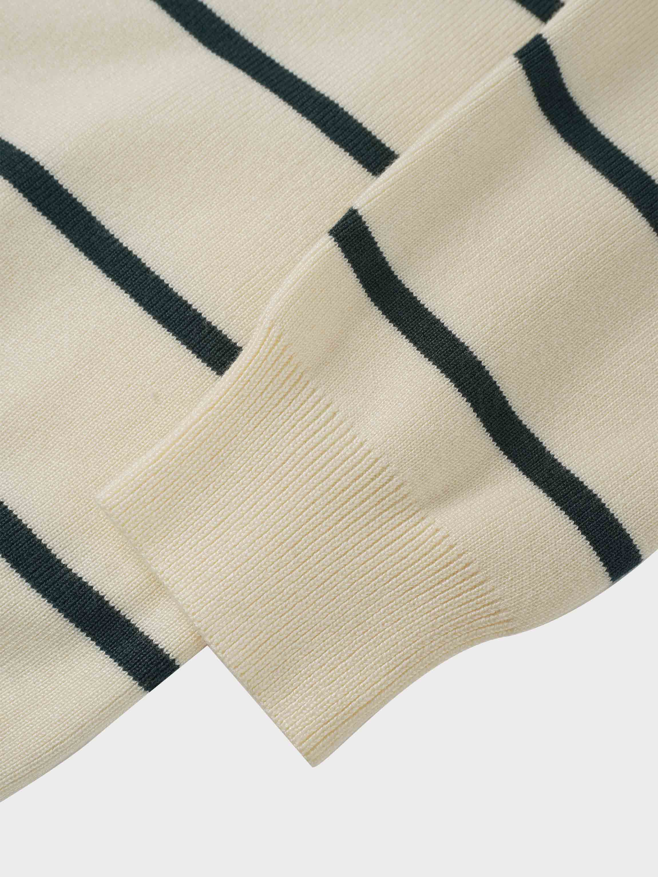 Mock Neck Thin Knit Sweater-Cream/Green-4