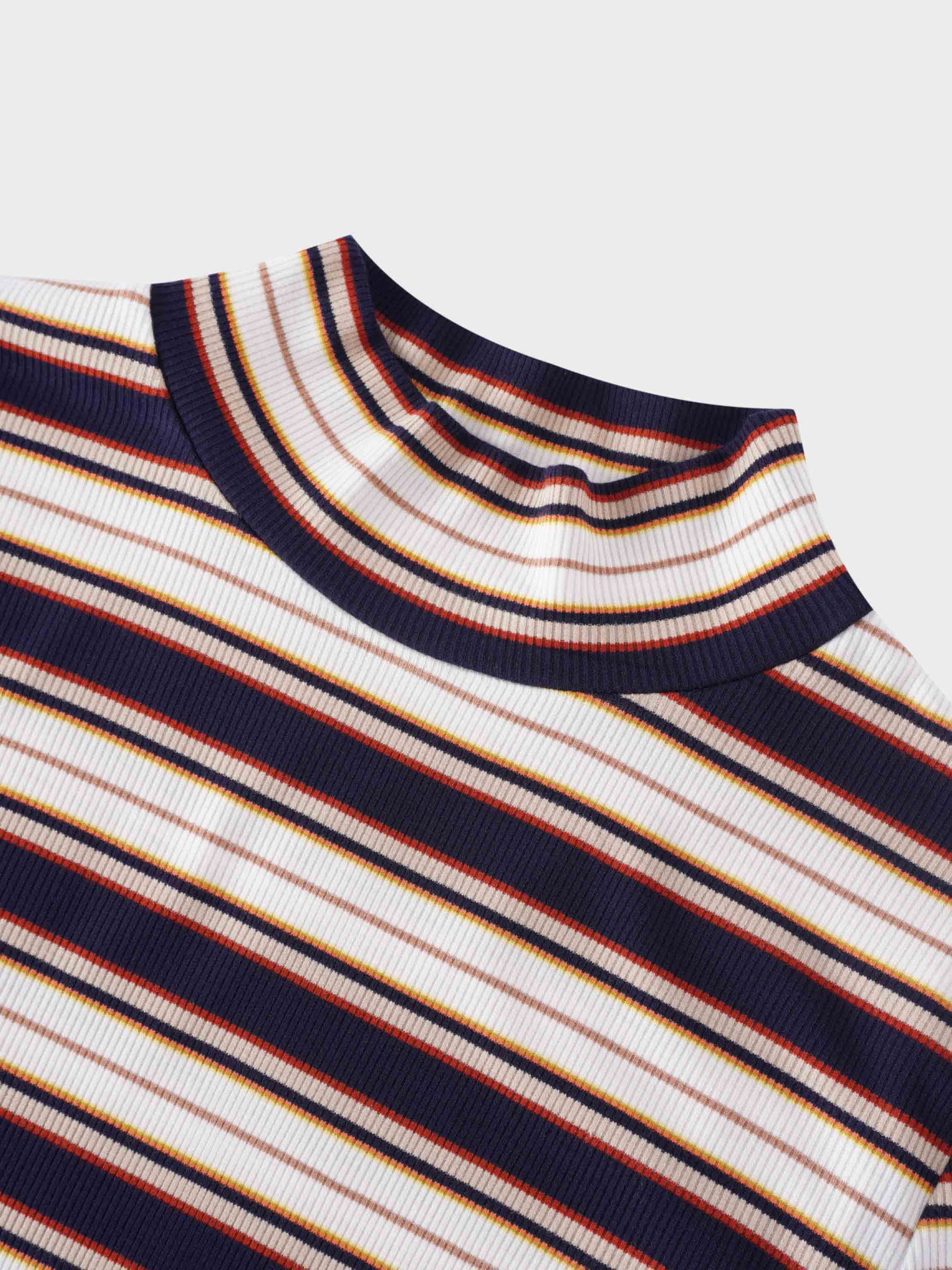 Striped Ribbed Turtleneck-Navy/Camel-3