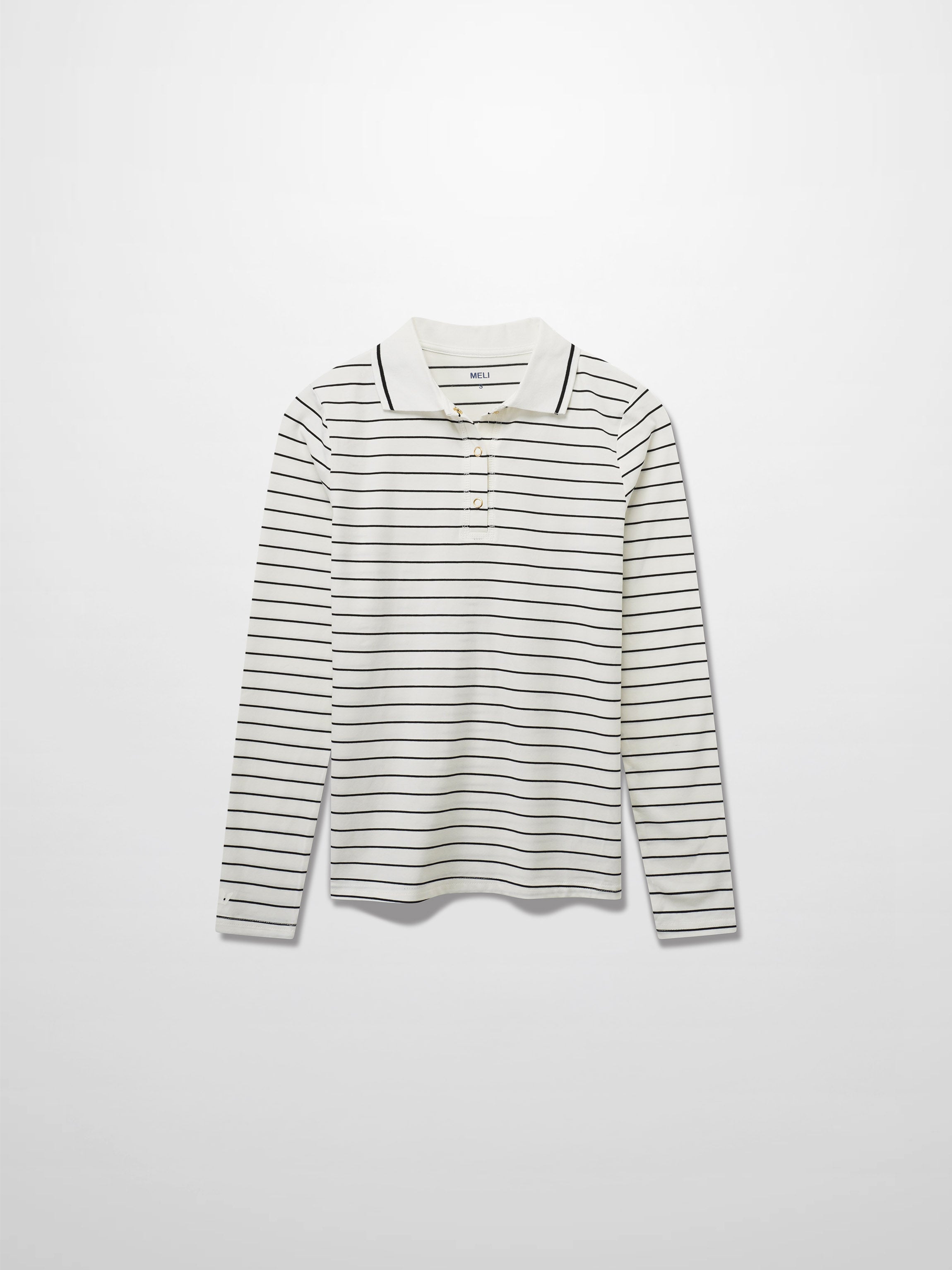 Striped Collar Snap Tee-Ivory/Black-0