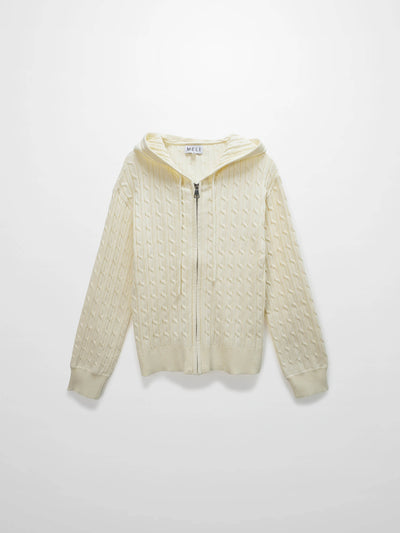 Zip Up Cable Hoodie-Cream-0