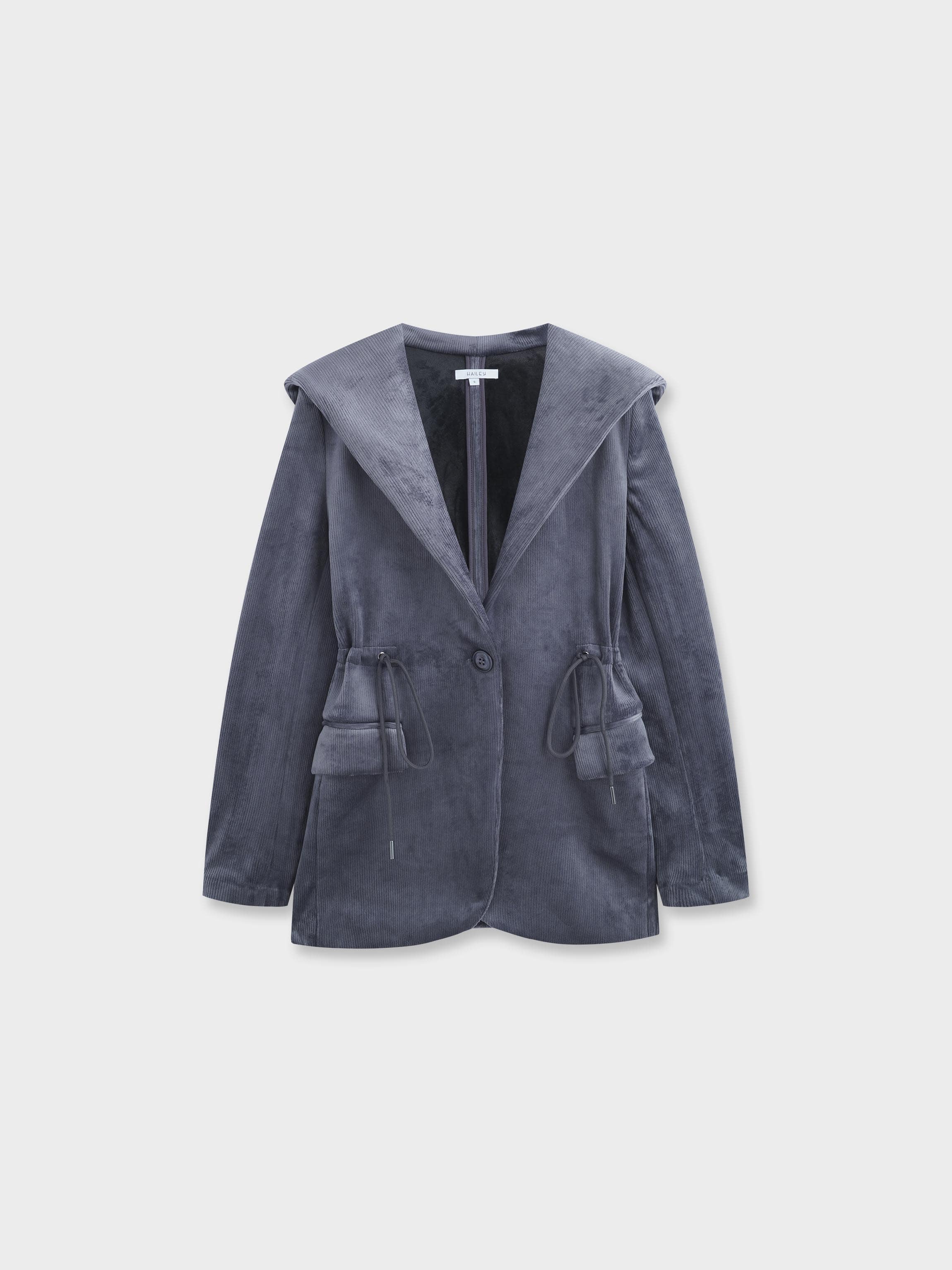 Velour Ribbed Blazer-Grey-1