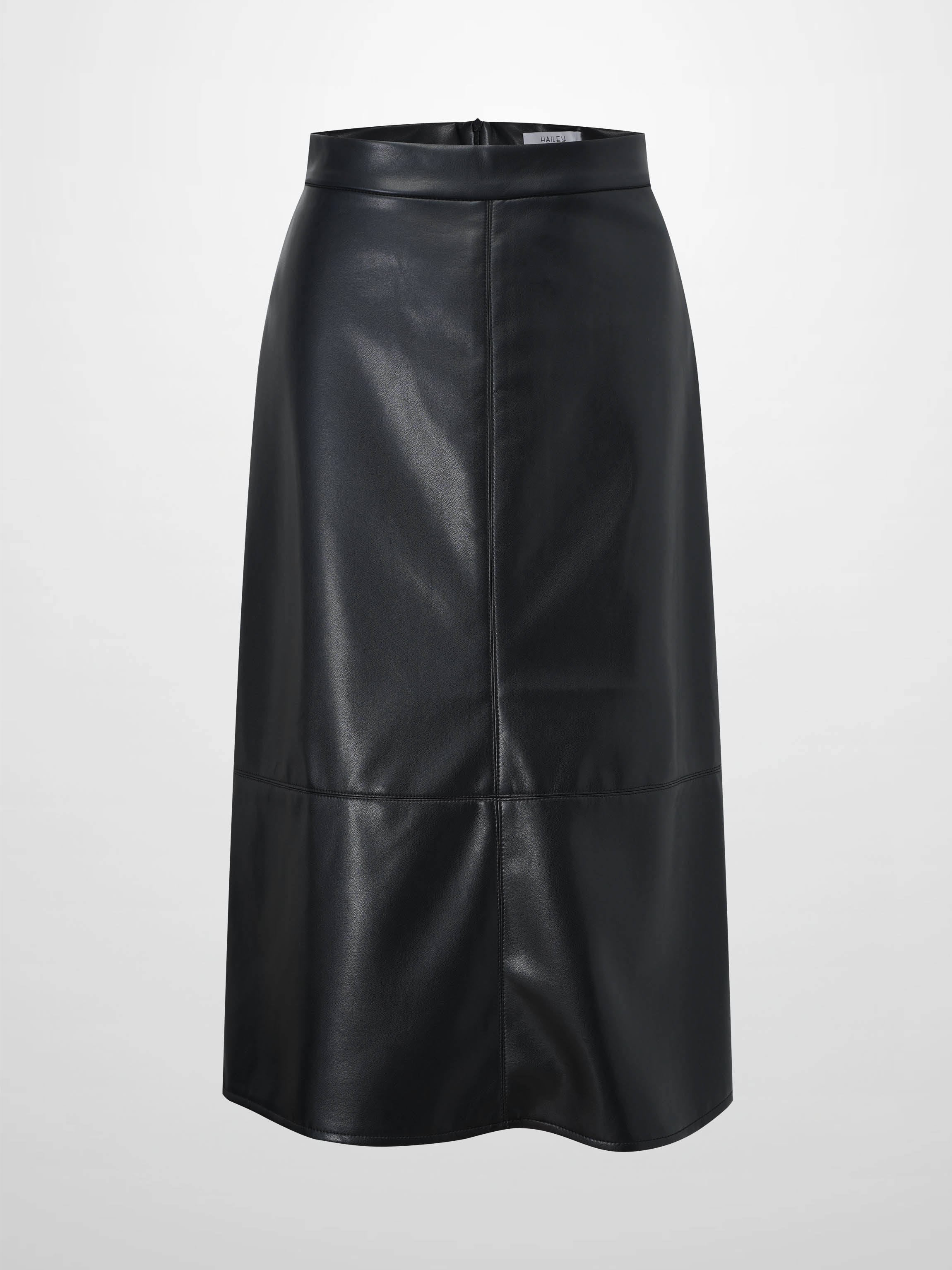 Short A-Line Seamed Faux Leather Skirt-Black-1