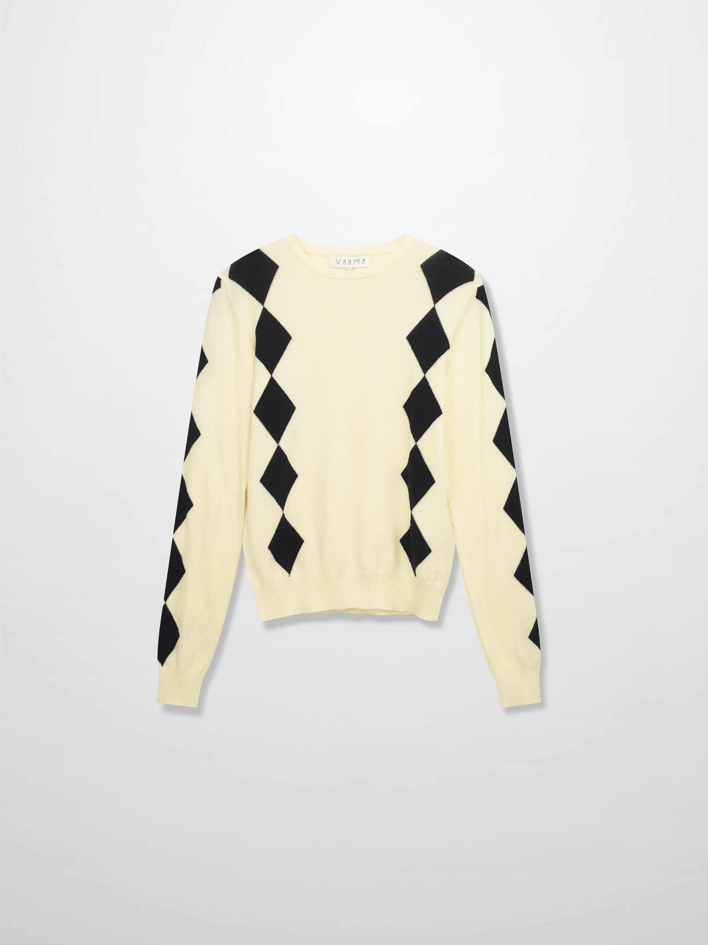 Printed Sweater-Cream with Black Diamond Design-1