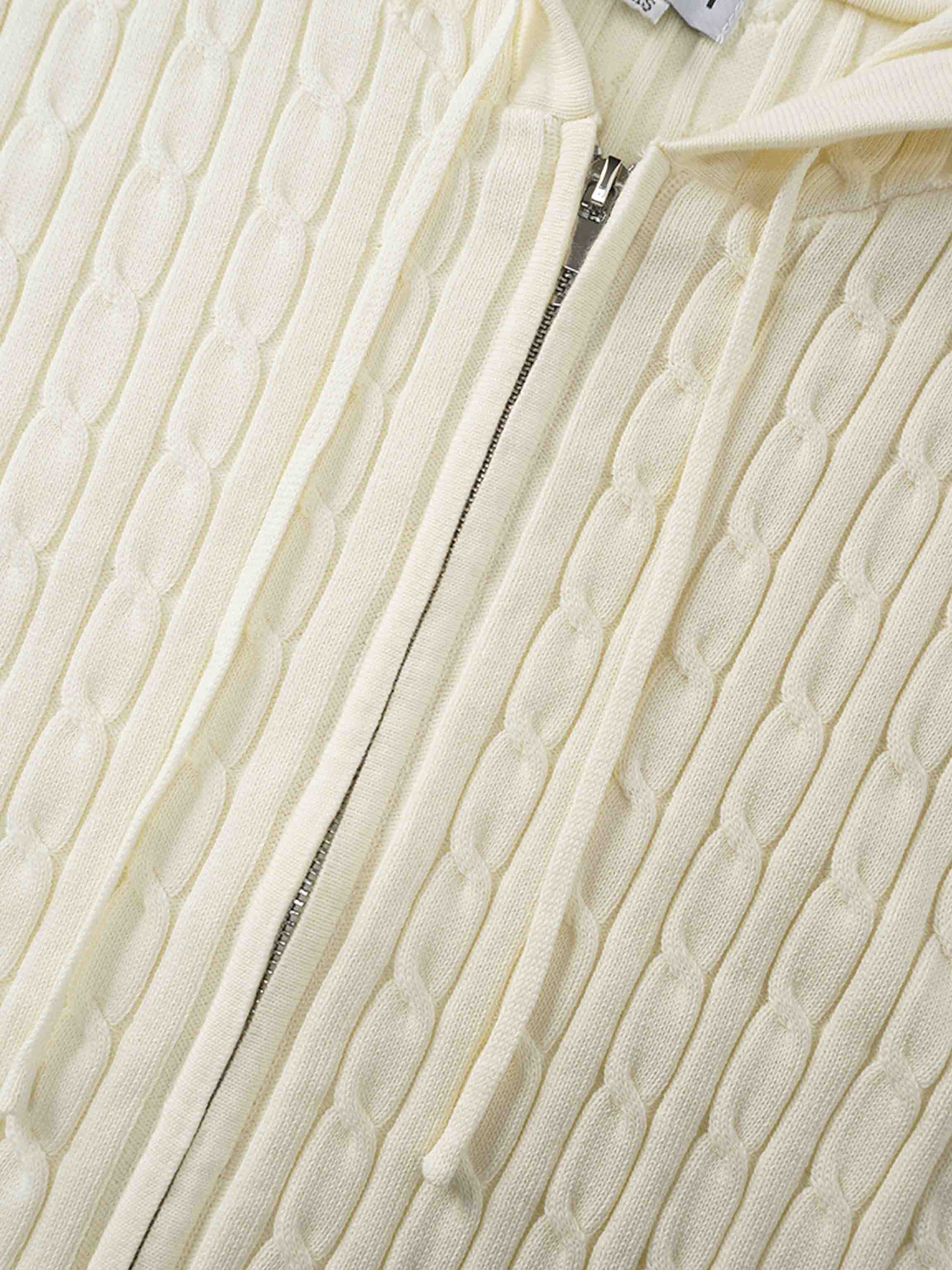 Zip Up Cable Hoodie-Cream-3