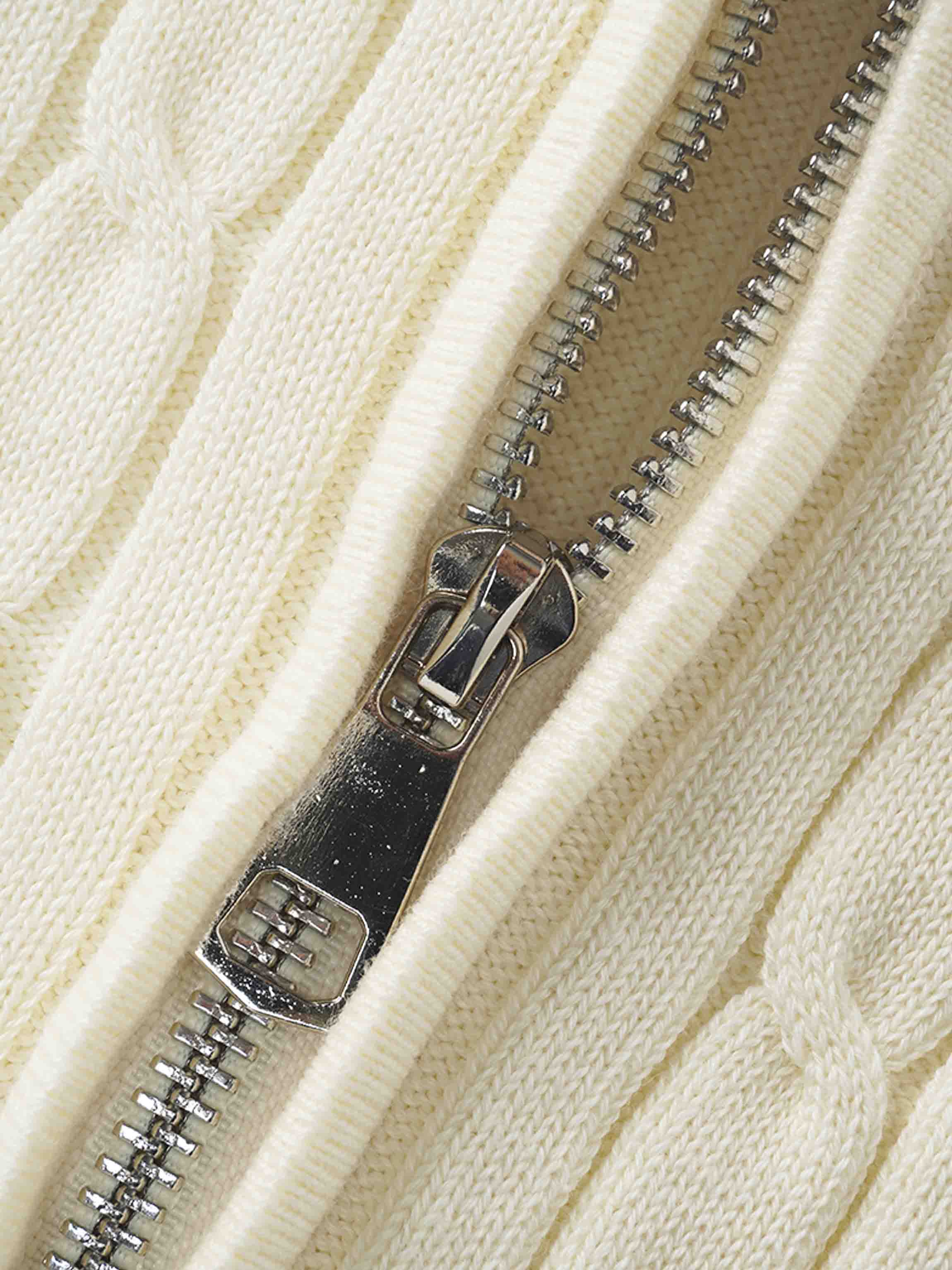 Zip Up Cable Hoodie-Cream-4