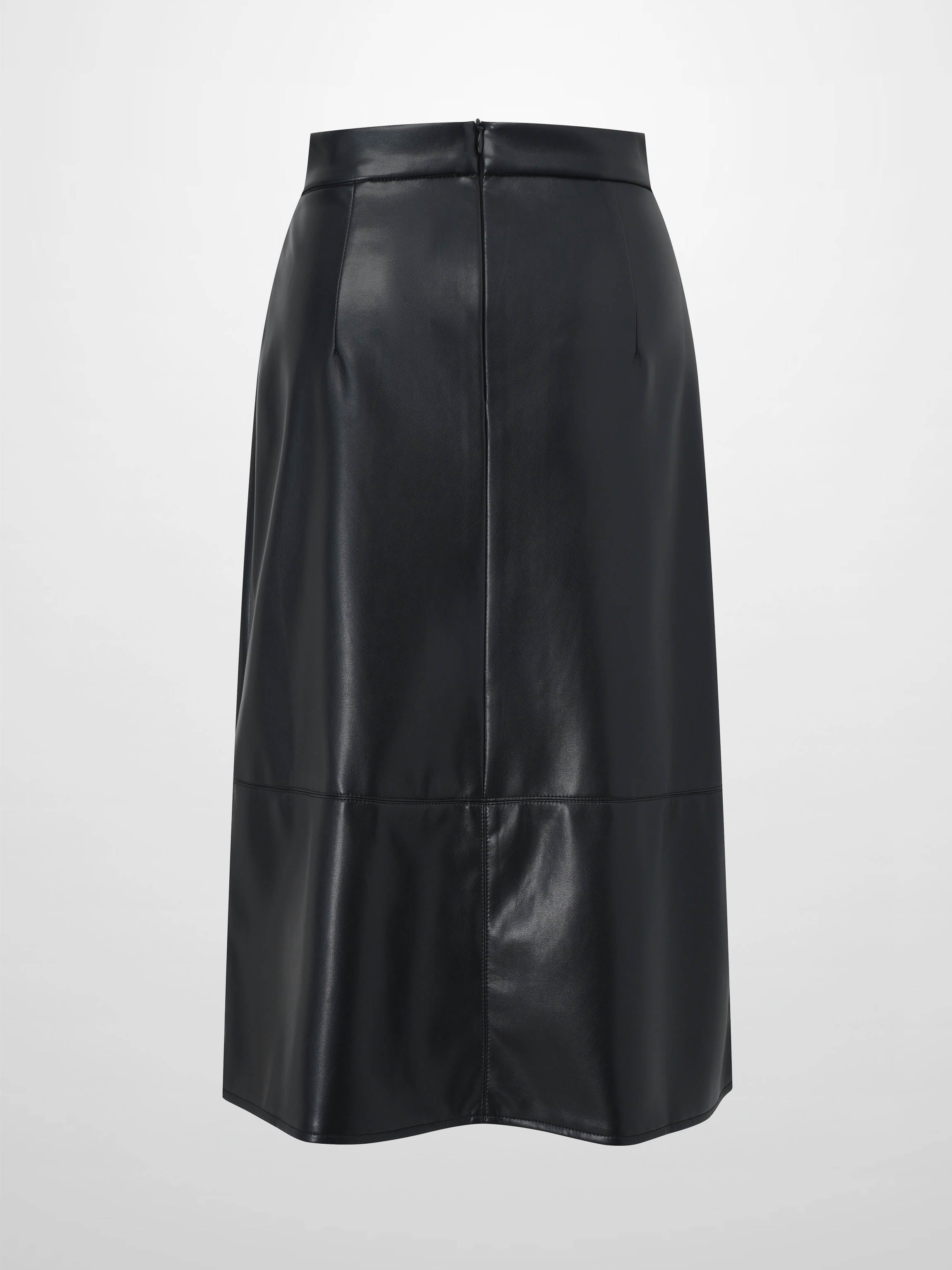 Short A-Line Seamed Faux Leather Skirt-Black-2