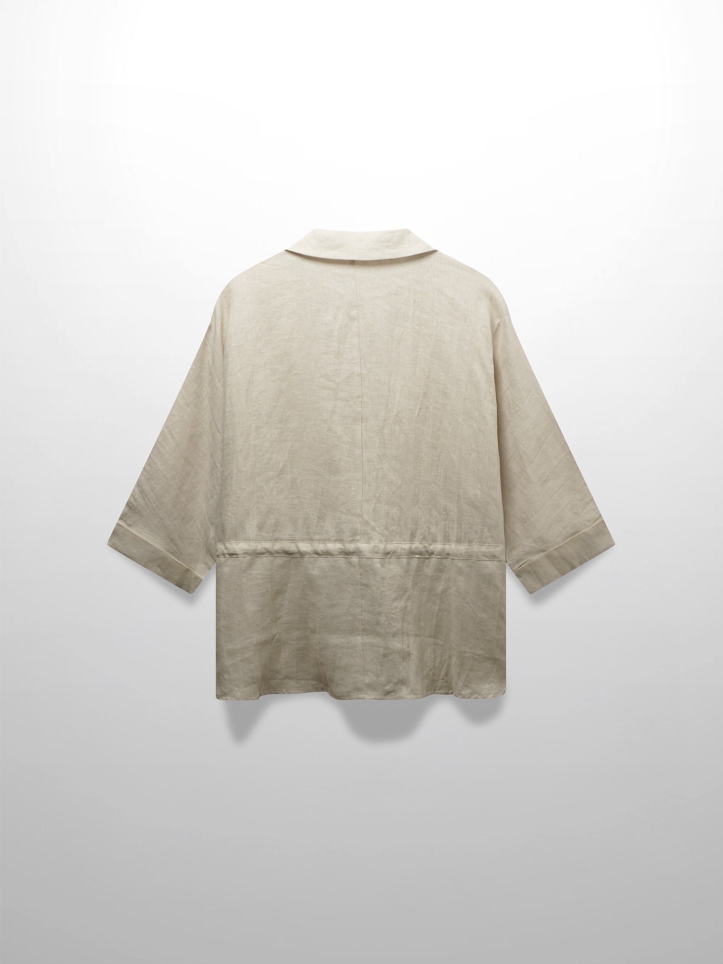 Drawstring Button Down Linen Top-Ecru-1