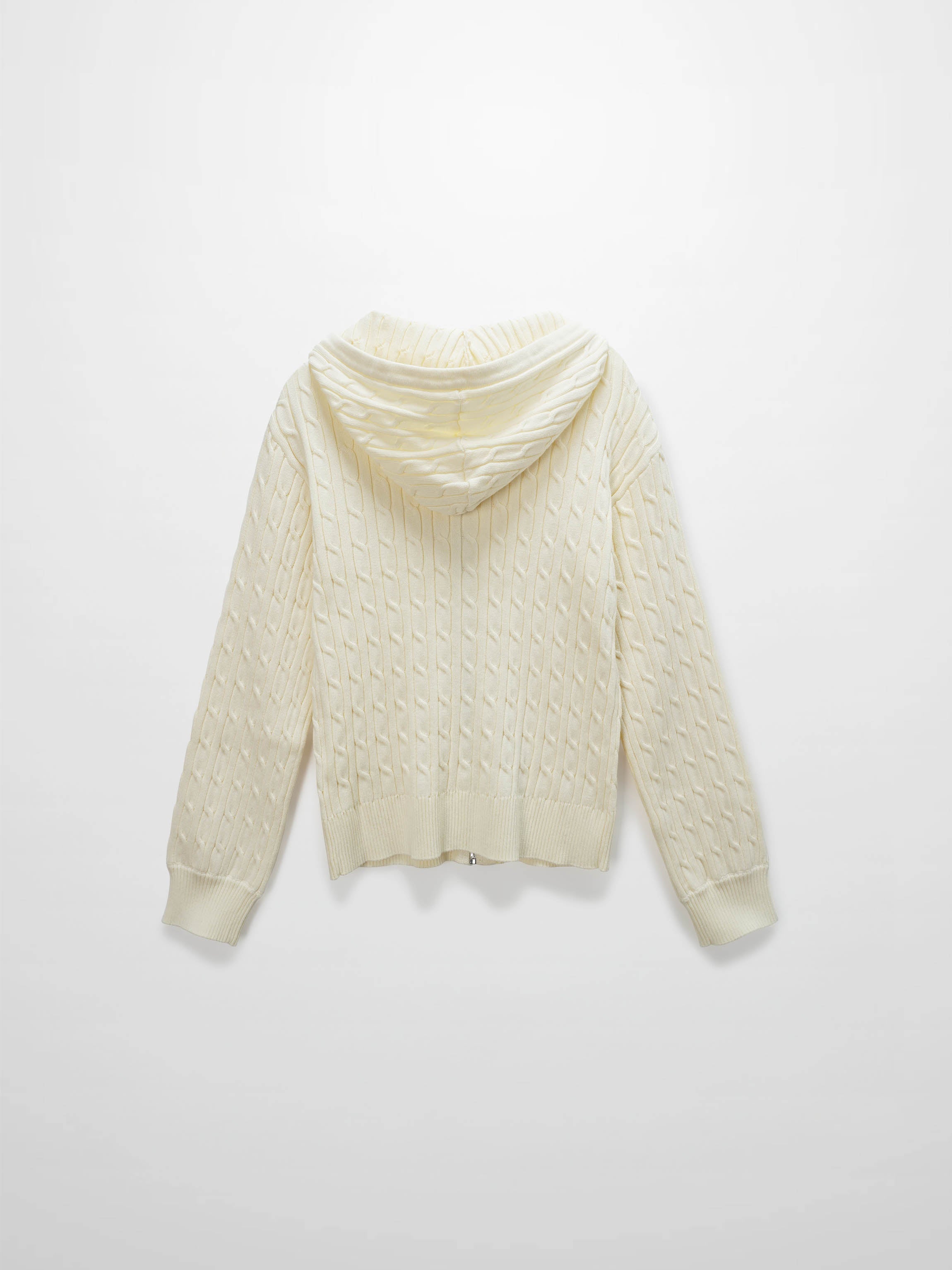 Zip Up Cable Hoodie-Cream-1