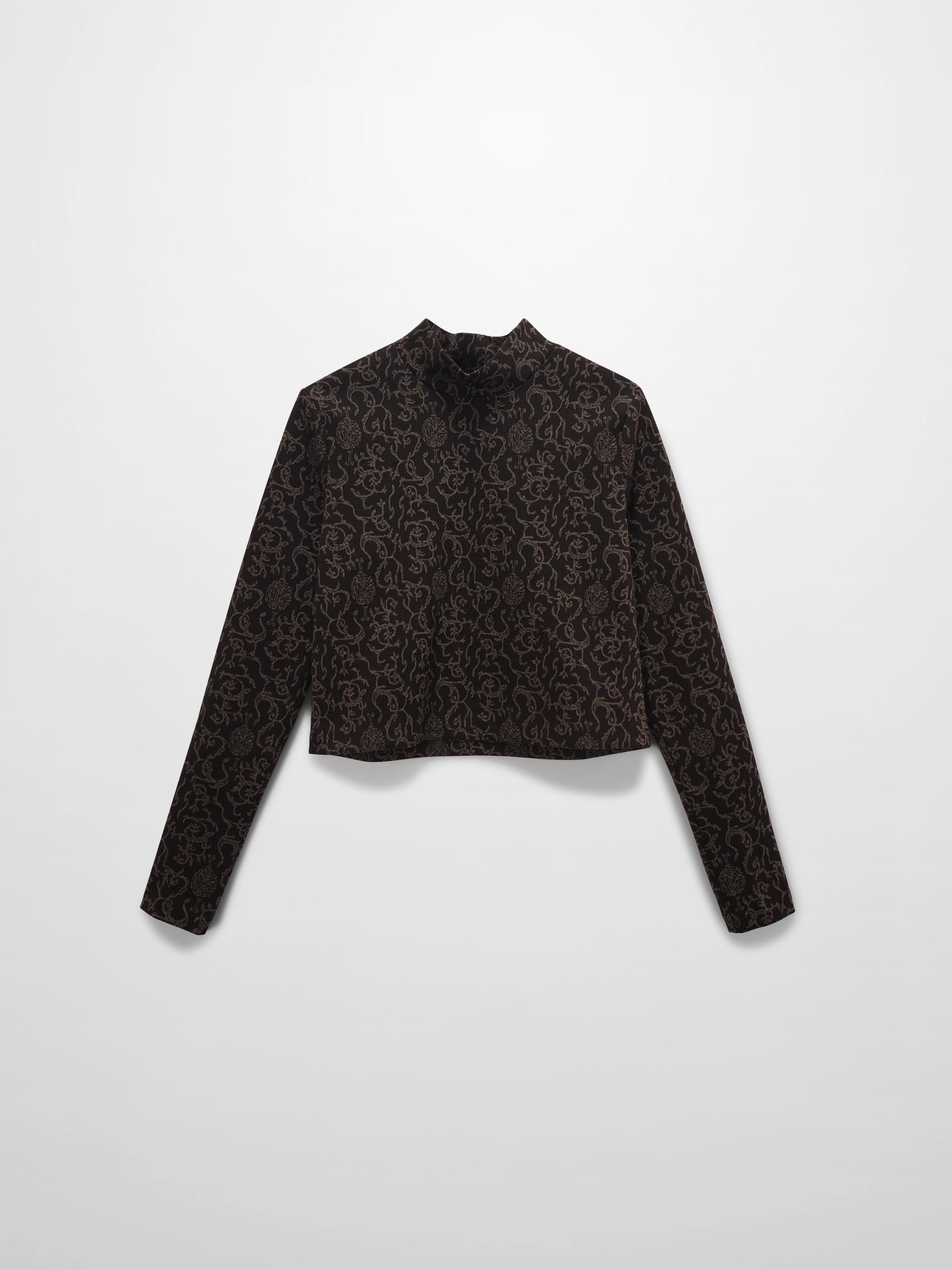 Boxy Mock Neck Top-Brown Vines-1