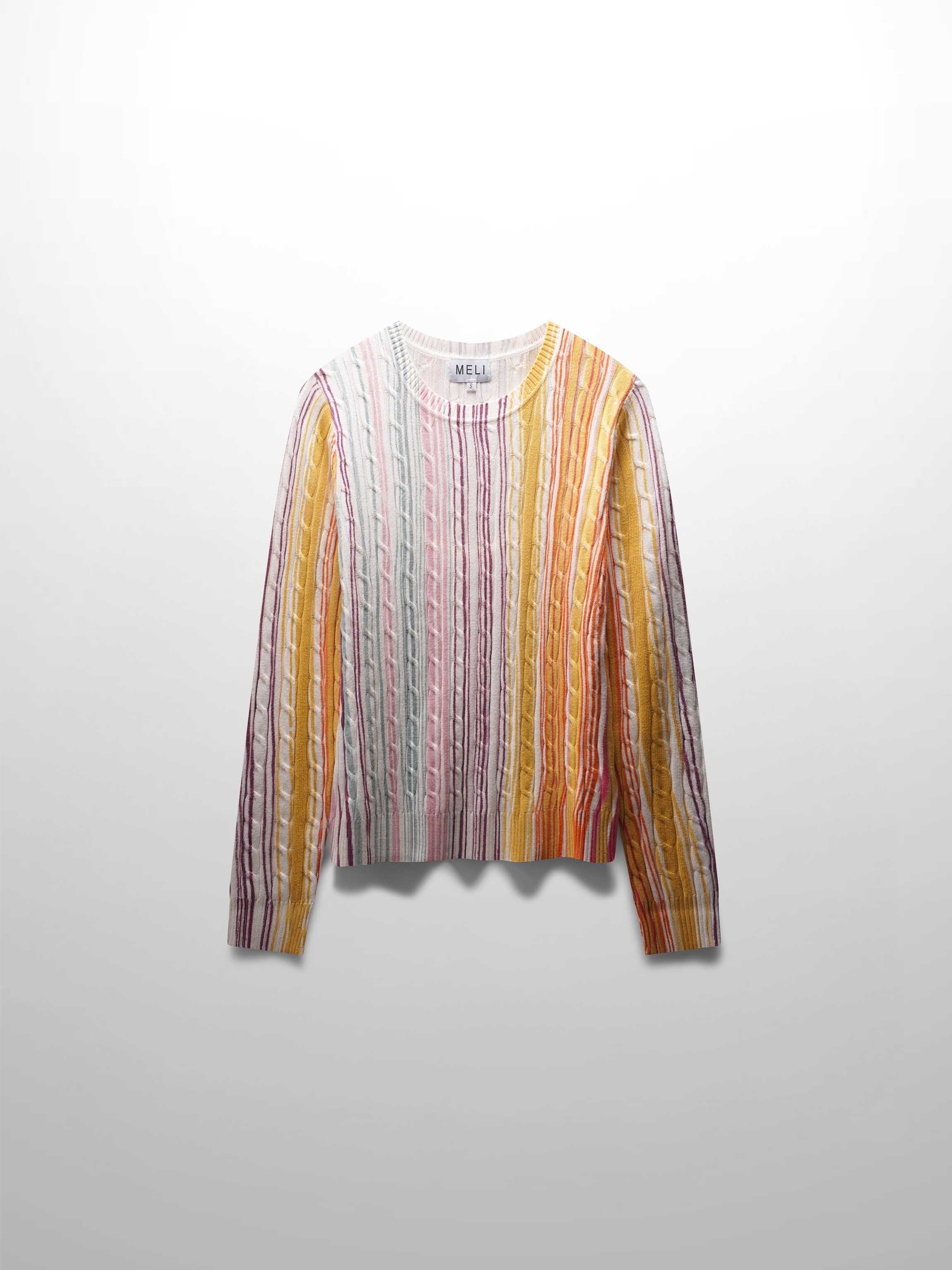 Printed Cable Knit Sweater-Pastel Stripes-1