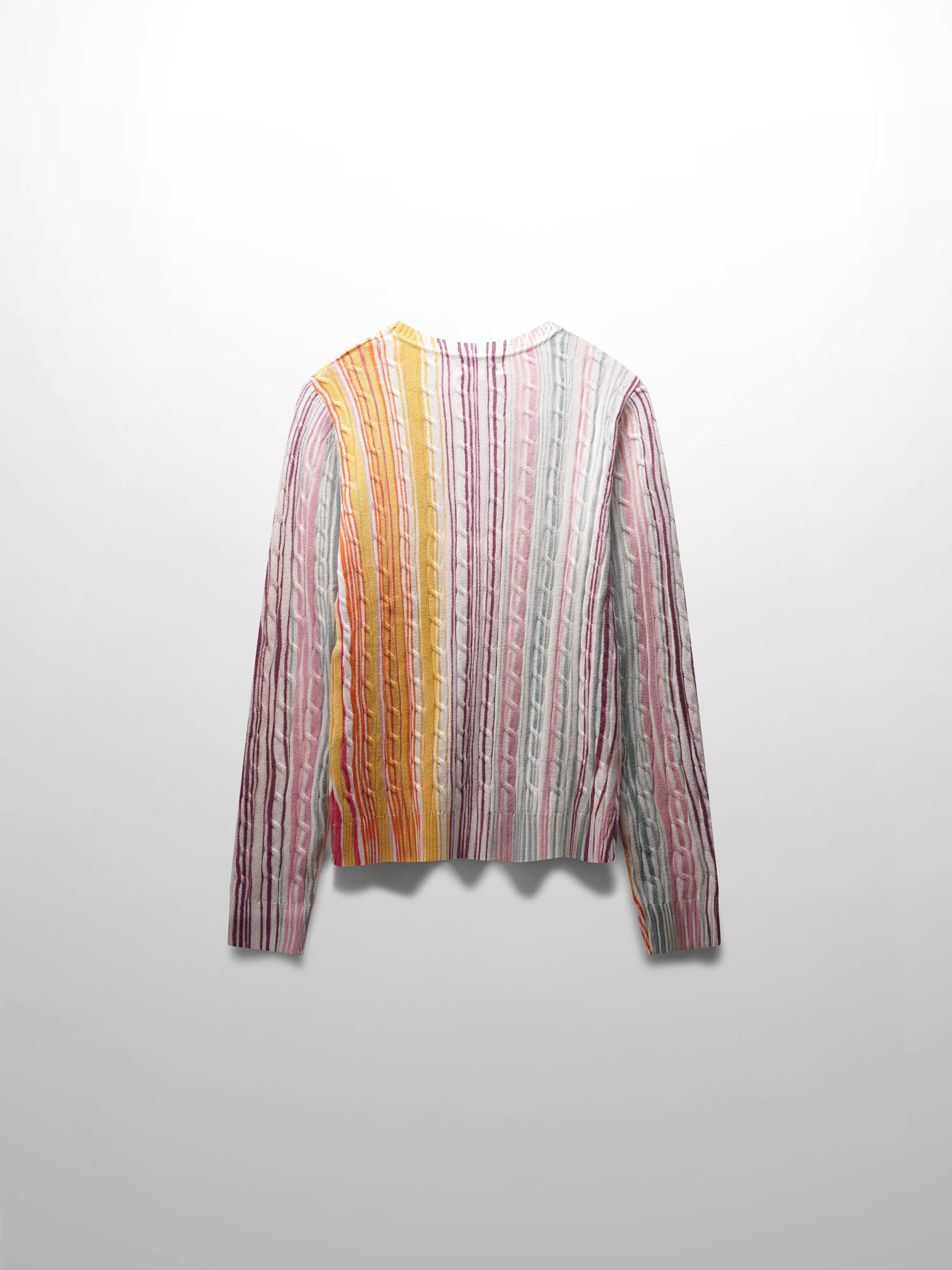 Printed Cable Knit Sweater-Pastel Stripes-2