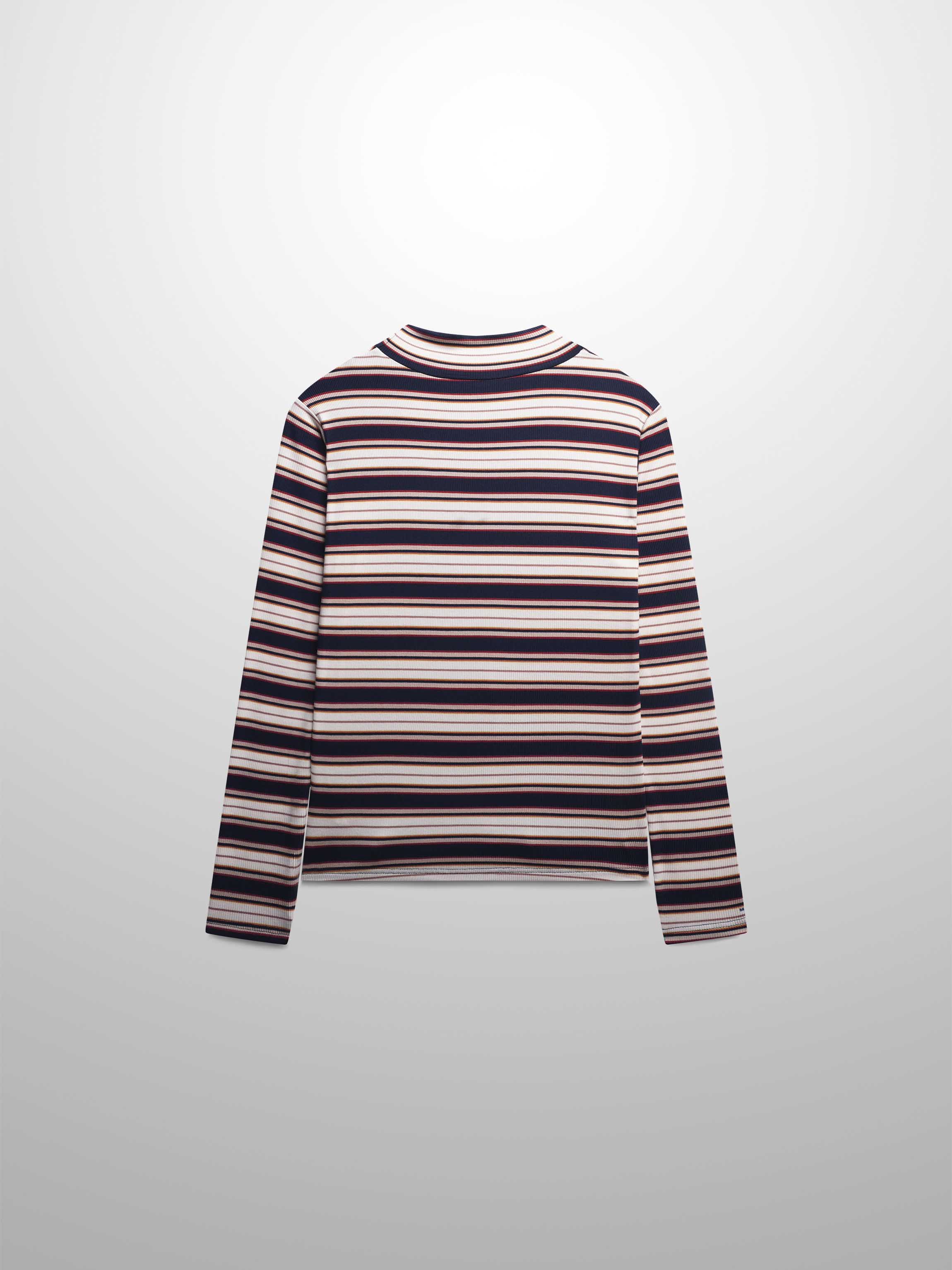 Striped Ribbed Turtleneck-Navy/Camel-2