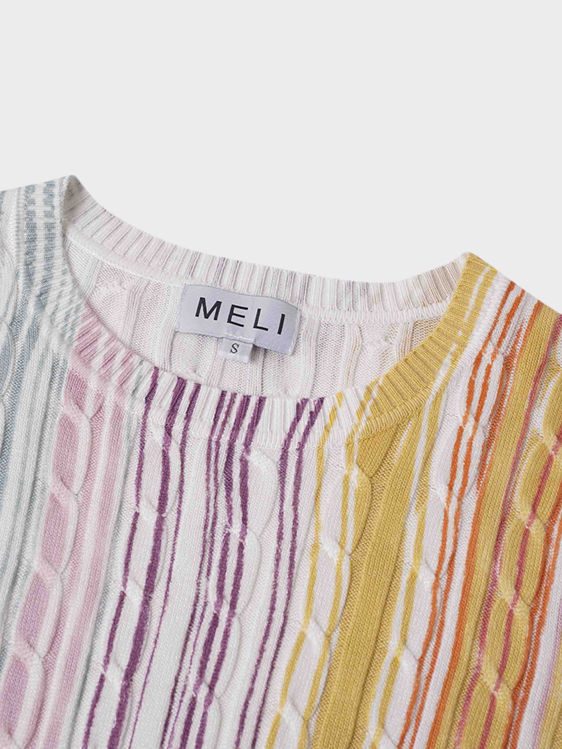 Printed Cable Knit Sweater-Pastel Stripes-4
