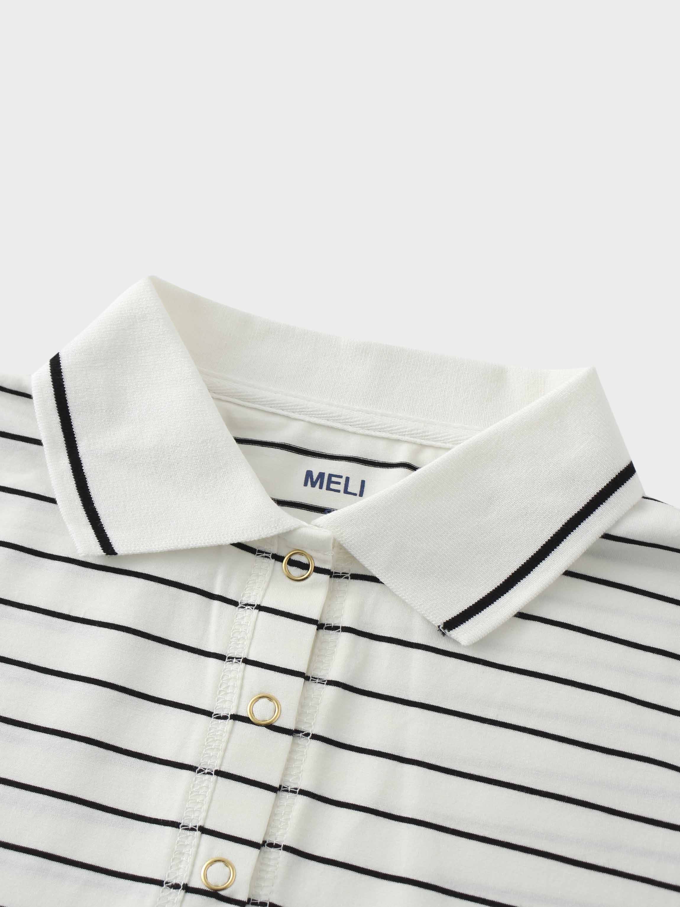 Striped Collar Snap Tee-Ivory/Black-2