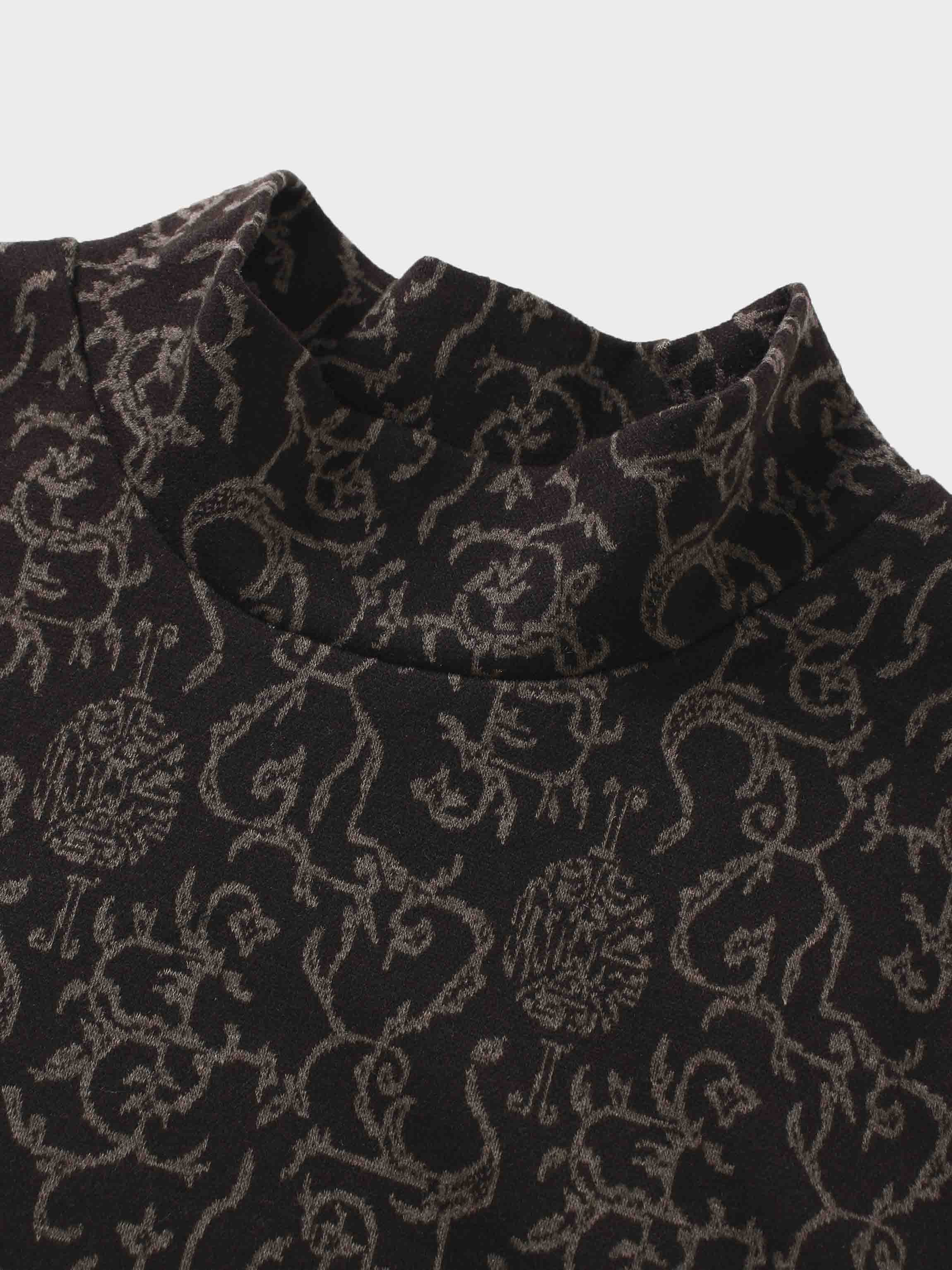 Boxy Mock Neck Top-Brown Vines-3