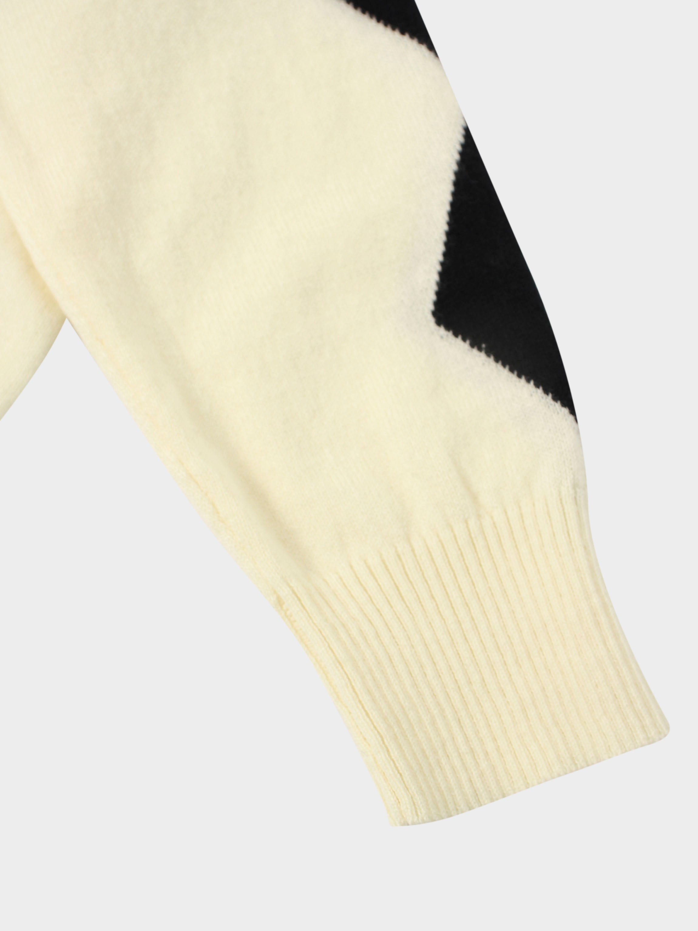 Printed Sweater-Cream with Black Diamond Design-4