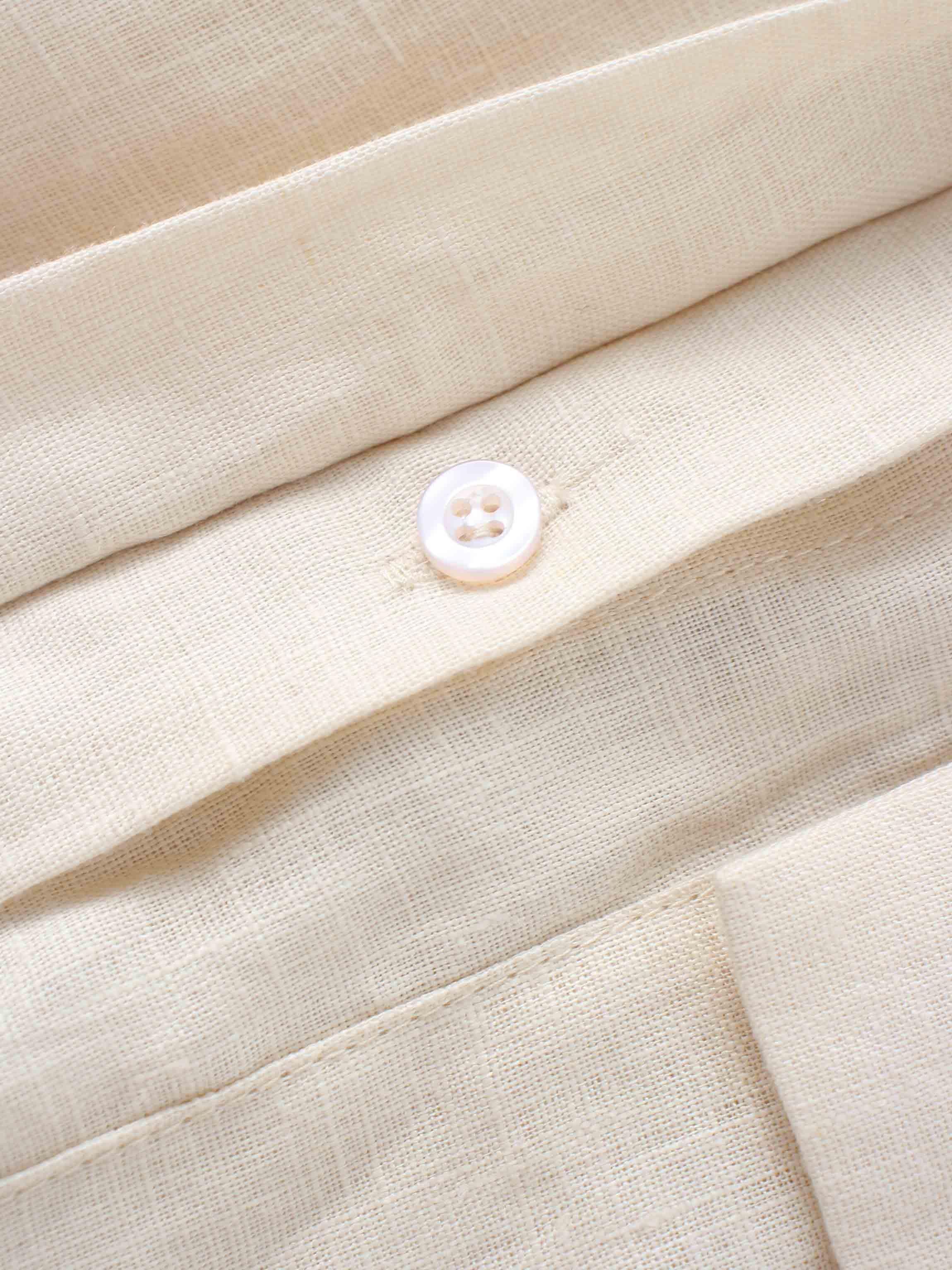 Drawstring Button Down Linen Top-Ecru-3
