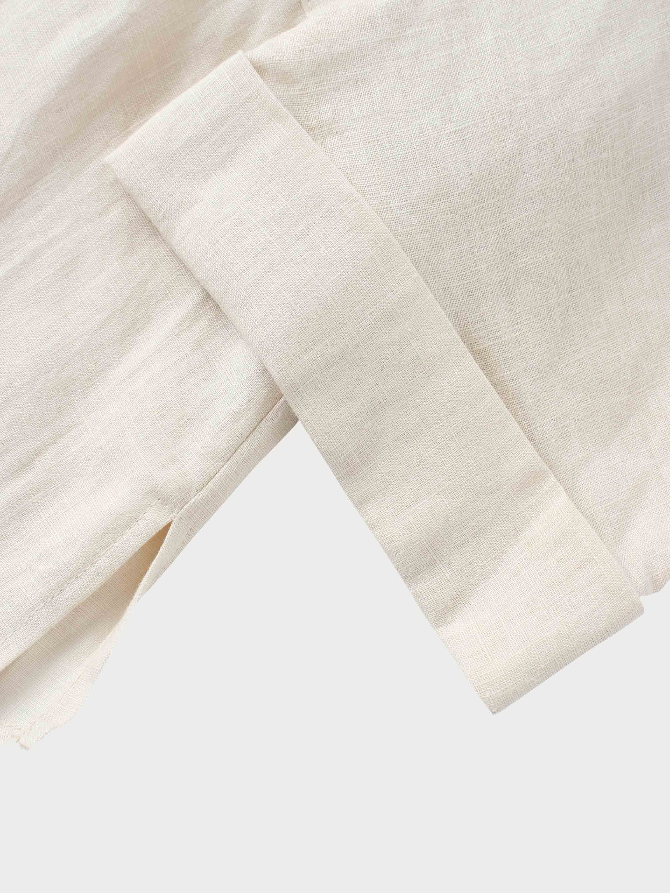 Drawstring Button Down Linen Top-Ecru-4